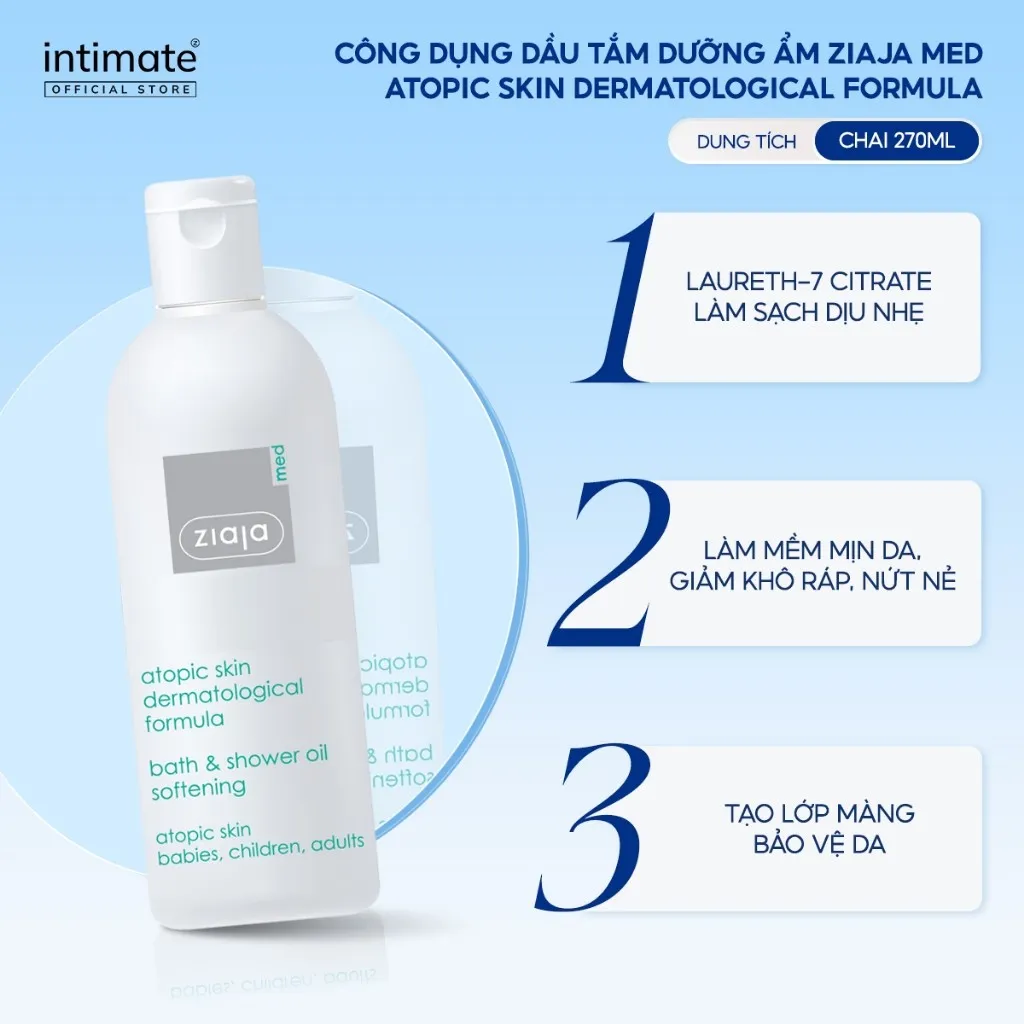 Ảnh Dầu Tắm Dưỡng Ẩm Ziaja Med Atopic Skin Dermatological Formula Giúp Làm Sạch Và Mềm Mịn Da 270ml 3