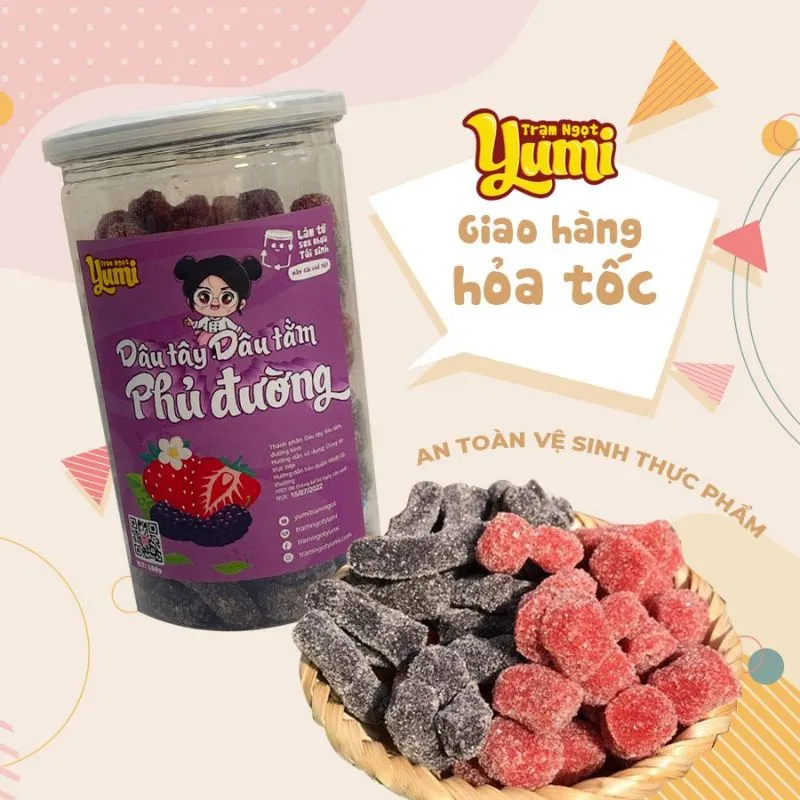 Ảnh Dâu tây dâu tằm phủ đường Yumi 500g kẹo hoa quả mix chua ngọt ăn vặt trái cây thơm ngon 1