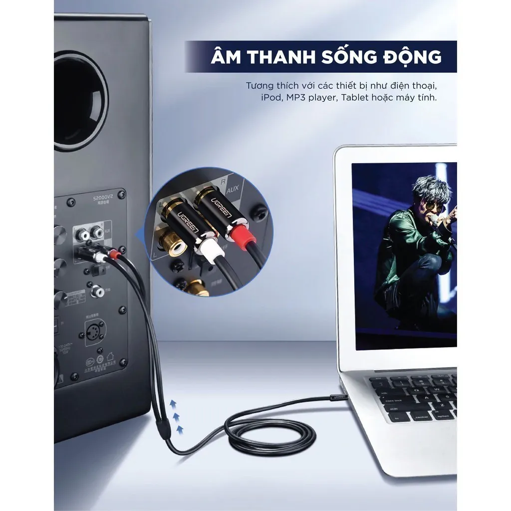 Ảnh Dây Audio 3.5mm ra 2 đầu RCA (Hoa sen) UGREEN AV116 | Đầu nối mạ vàng 14K | Kết nối dễ dàng | Bảo Hành 18 Tháng 1 Đổi 1. 4