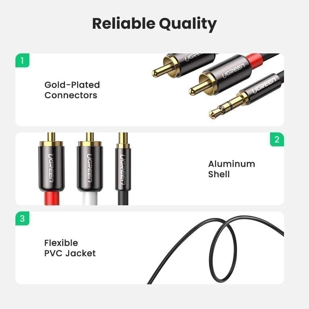 Ảnh Dây Audio 3.5mm ra 2 đầu RCA (Hoa sen) UGREEN AV116 | Đầu nối mạ vàng 14K | Kết nối dễ dàng | Bảo Hành 18 Tháng 1 Đổi 1 3