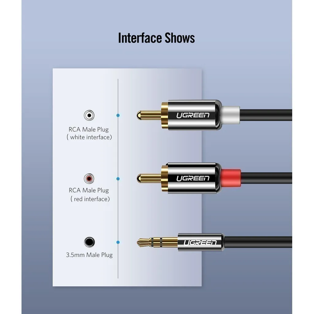 Ảnh Dây Audio 3.5mm ra 2 đầu RCA (Hoa sen) UGREEN AV116 | Đầu nối mạ vàng 14K | Kết nối dễ dàng | Bảo Hành 18 Tháng 1 Đổi 1 4