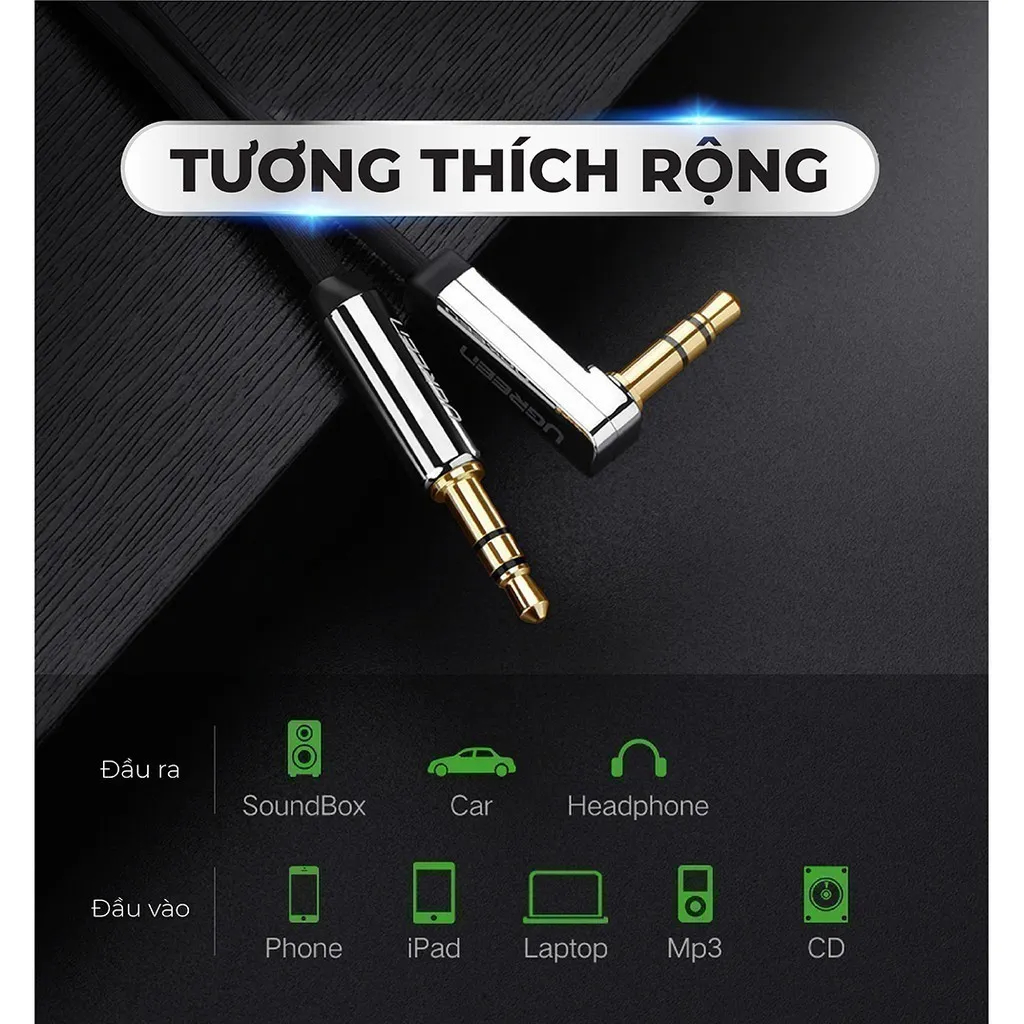 Ảnh Dây Audio 3.5mm UGREEN AV119 | Dây dẹt,TPE  | 1 đầu vuông 90 | Bảo Hành 18 Tháng 1 Đổi 1 10597 10598 10599 10728 10729 2