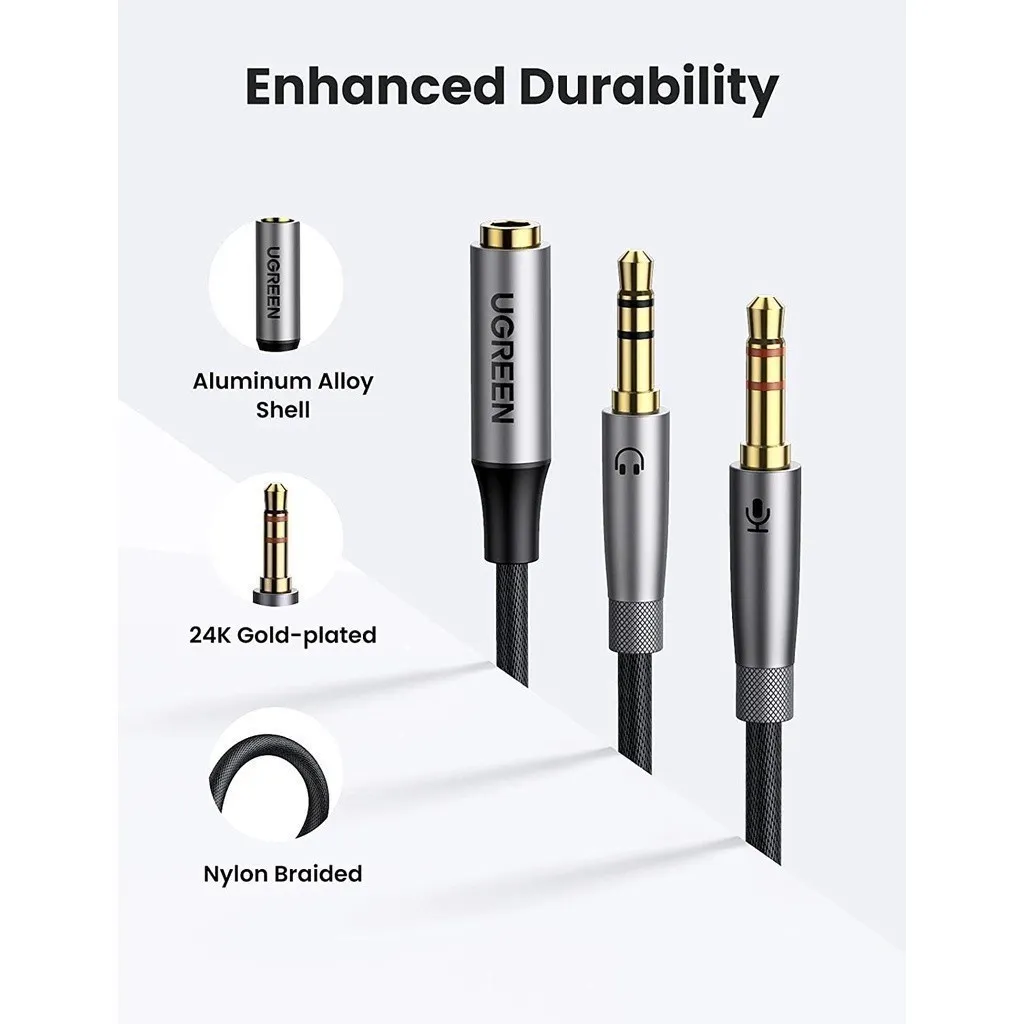 Ảnh Dây Audio chuyển tai nghe 3.5mm sang 2 đầu Mic và Tai nghe UGREEN AV140 | Đầu cắm mạ vàng chống ăn mòn|Bảo Hành 18 Tháng 2