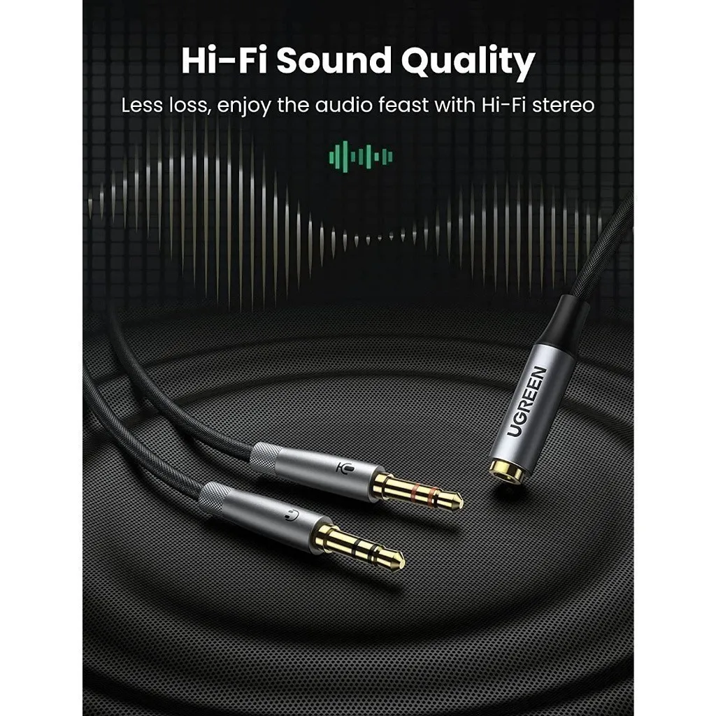 Ảnh Dây Audio chuyển tai nghe 3.5mm sang 2 đầu Mic và Tai nghe UGREEN AV140 | Đầu cắm mạ vàng chống ăn mòn|Bảo Hành 18 Tháng 4