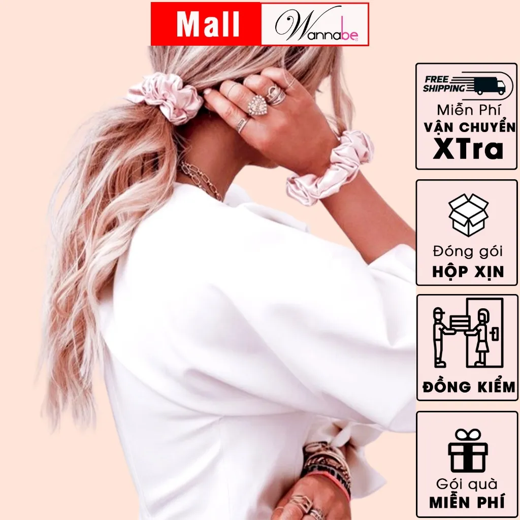 Ảnh Dây buộc tóc lụa WANNABE cột tóc satin scrunchies thời trang làm đẹp tóc siêu xinh cho chị em KT002 4