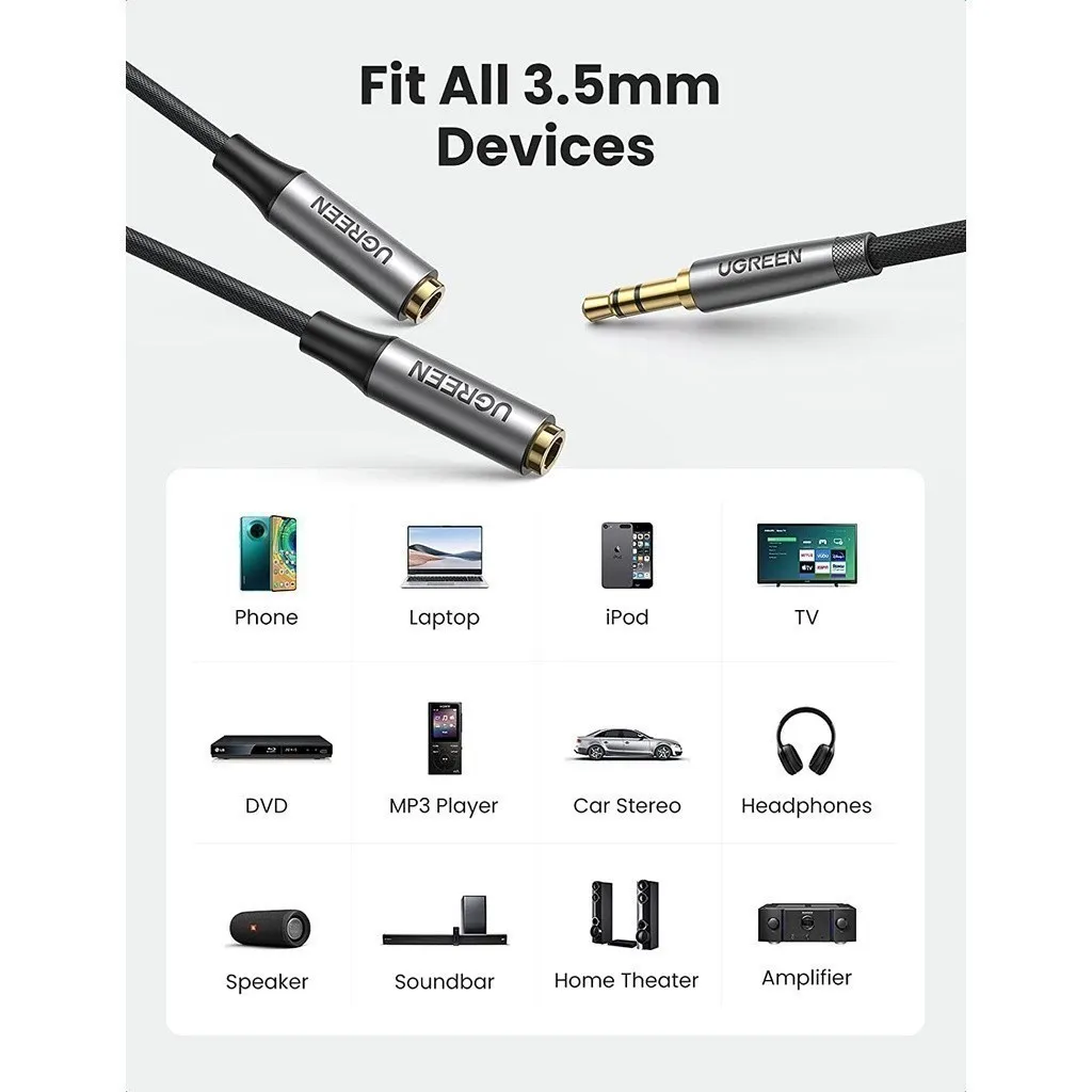 Ảnh Dây cáp Audio 3.5mm chia 2 tai nghe, đầu nhôm UGREEN AV191 2