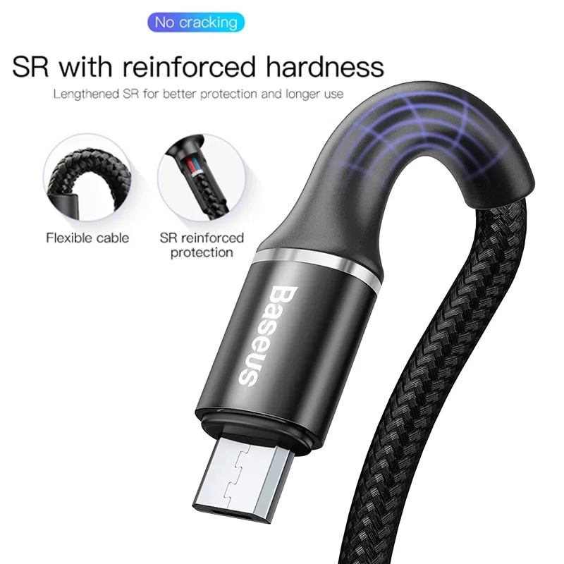Ảnh Dây Cáp Baseus 3A Cổng Micro USB Sạc Nhanh Có Đèn LED Phát Sáng Dài 1M Cho Samsung Xiaomi Android 4