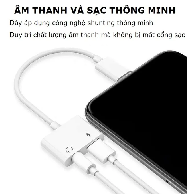 Ảnh Dây cáp chuyển đổi tai nghe cổng giắc 3.5mm sang chân cắm Iight kèm cổng sạc an toàn-Gutek A3 3