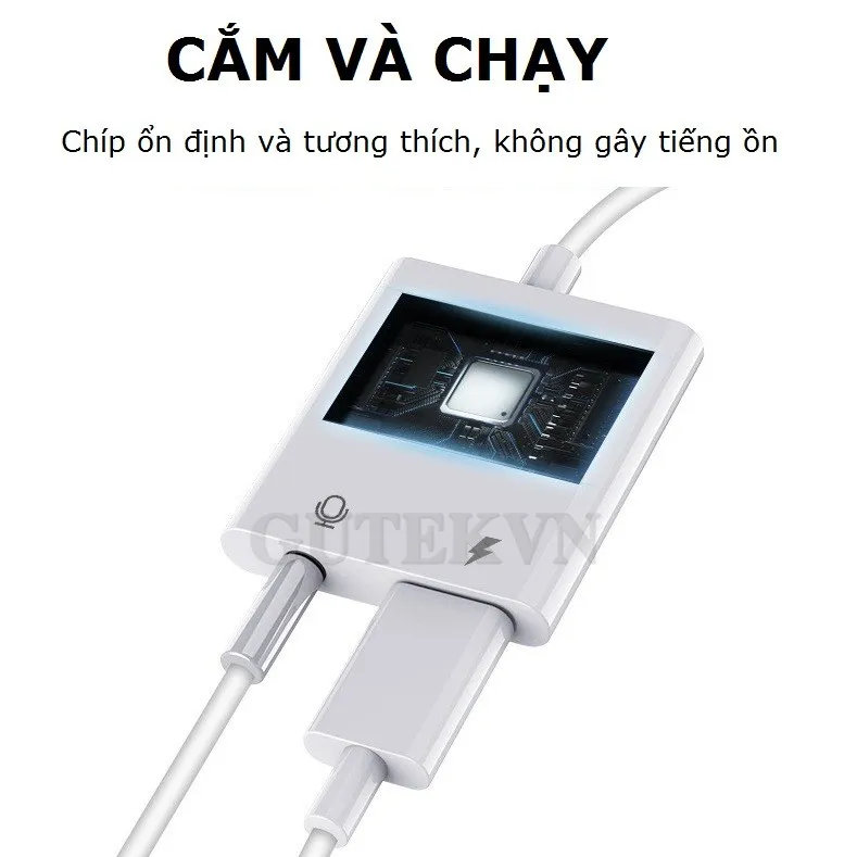 Ảnh Dây cáp chuyển đổi tai nghe cổng giắc 3.5mm sang chân cắm Iight kèm cổng sạc an toàn-Gutek A3 4