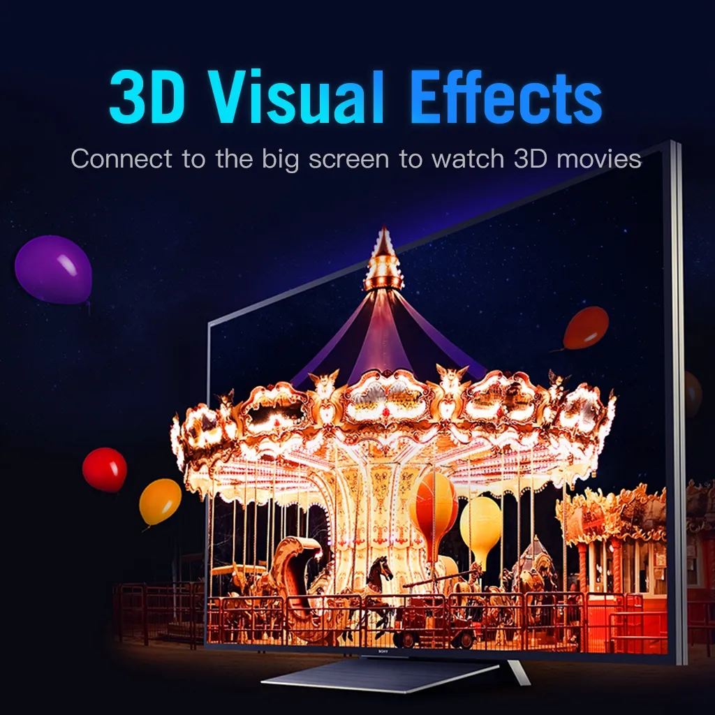 Ảnh Dây Cáp HDMI Vention 3D 4K Tốc Độ Cao Dạng Dẹt Đầu Mạ Vàng Cho Notebook/Máy Chiếu/TV/VR 2