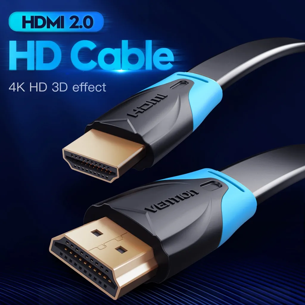 Ảnh Dây Cáp HDMI Vention 3D 4K Tốc Độ Cao Dạng Dẹt Đầu Mạ Vàng Cho Notebook/Máy Chiếu/TV/VR 3