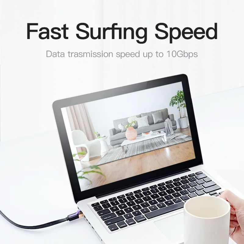 Ảnh Dây cáp mạng Vention Cat7 10Gbps Truyền Dữ Liệu Tốc Độ Cao Lan Cat 7 Dẹt cáp Cho PC / Laptop / TV Box 4