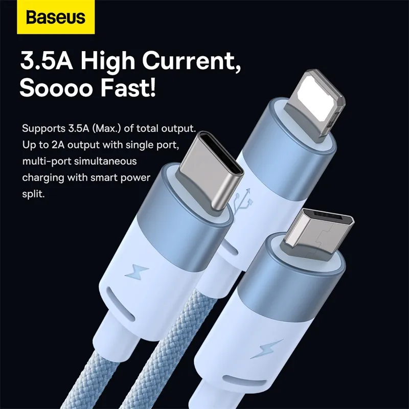 Ảnh Dây cáp sạc BASEUS 3 trong 1 thích hợp cho Phone 3.5A Samsung Xiaomi 2
