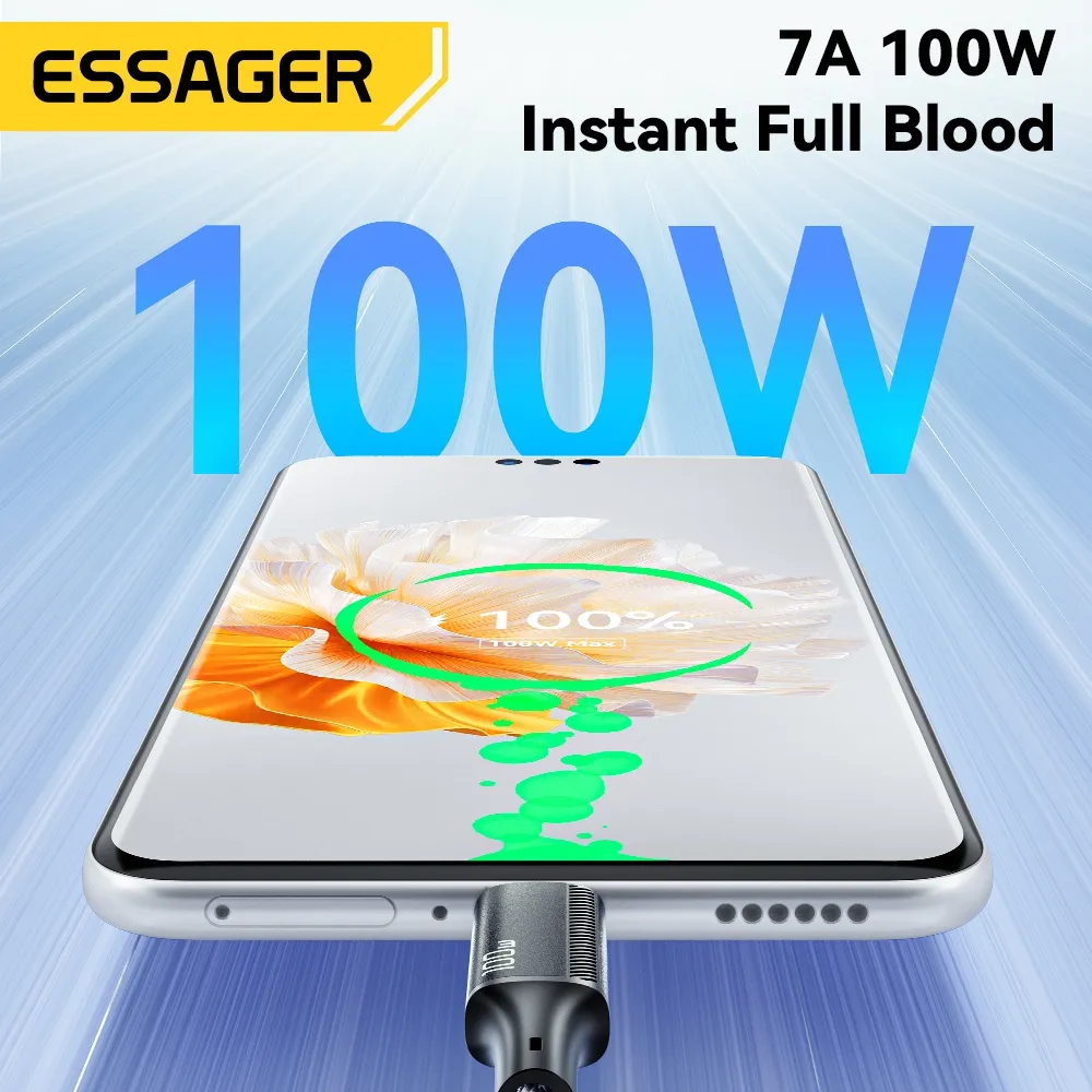 Ảnh Dây cáp sạc ESSAGER 3 trong 1 Micro USB Type C IOS fsat cho Huawei Samsung 7A 100W 2