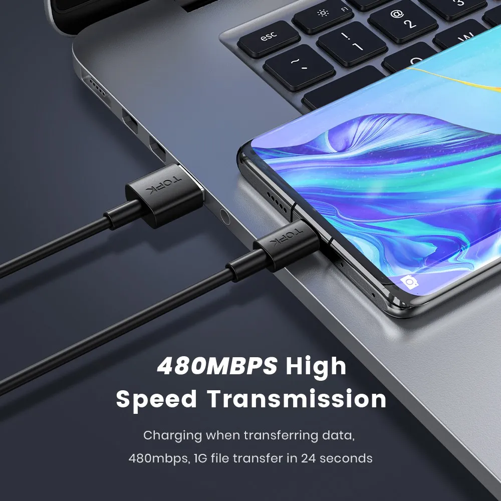 Ảnh Dây cáp sạc Micro USB TOPK AN02 TPE Gel silica chất lượng cao cho Xiaomi OPPO VIVO 3