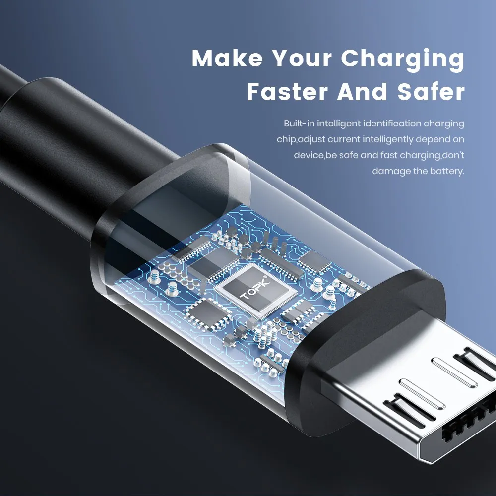 Ảnh Dây cáp sạc Micro USB TOPK AN02 TPE Gel silica chất lượng cao cho Xiaomi OPPO VIVO 4