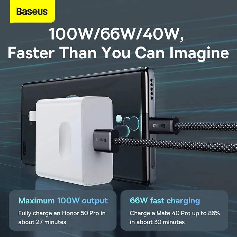 Ảnh Dây Cáp Sạc Nhanh Baseus 100W 6A Cáp sạc Nhanh USB sang Type C dành cho Samsung S22 S21 Ultra Xiaomi Mi 10 1