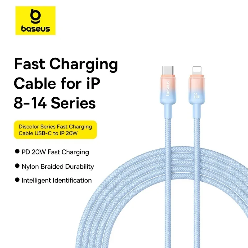 Ảnh Dây cáp sạc nhanh Baseus Discolor Type C sang iP 20W cho Phone 11 12 13 14 Pro max Cáp truyền dữ liệu chính hãng 1m 2m 1