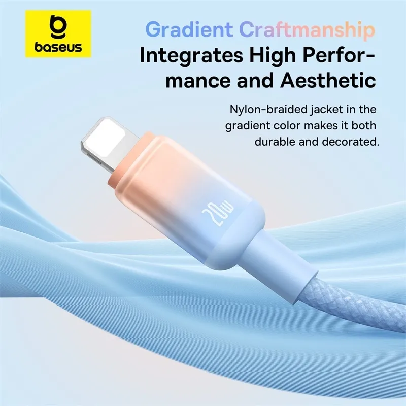 Ảnh Dây cáp sạc nhanh Baseus Discolor Type C sang iP 20W cho Phone 11 12 13 14 Pro max Cáp truyền dữ liệu chính hãng 1m 2m 4