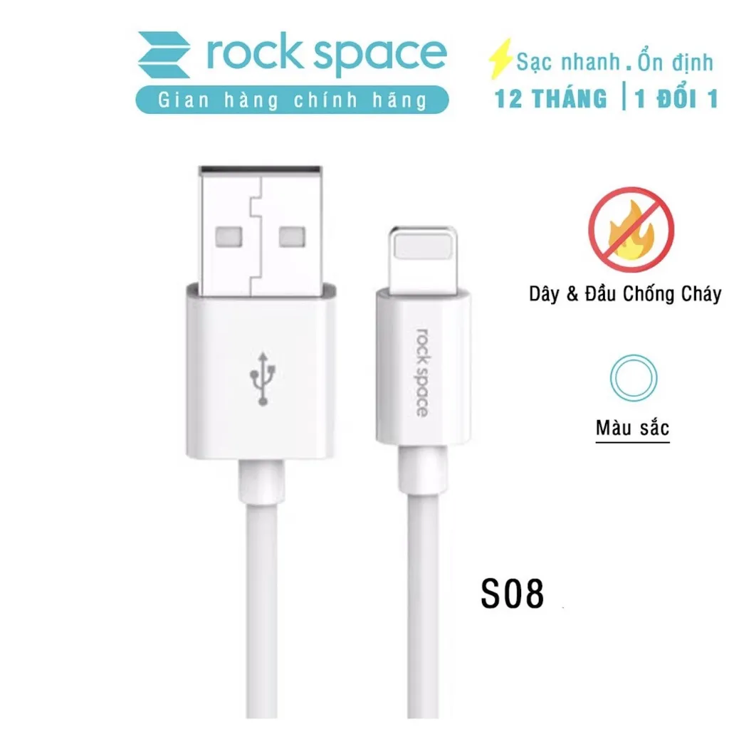 Ảnh Dây cáp sạc nhanh cho Ip Rockspace S08 độ dài 1m,sạc nhanh,ổn định,không nóng máy bảo hành 12 tháng 1