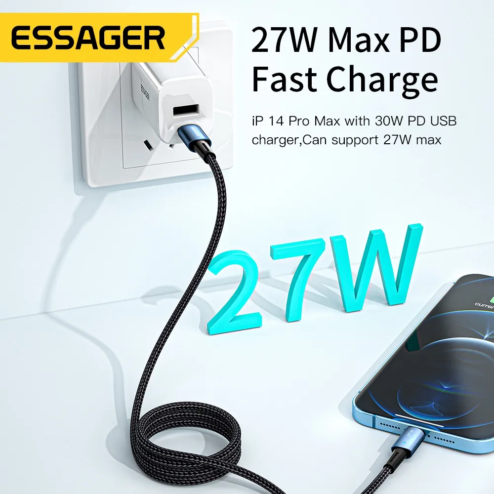 Ảnh Dây cáp sạc nhanh ESSAGER 27w PD USB c sang L ip Type c thích hợp cho ios 7- IP14 Pro max 30w 3