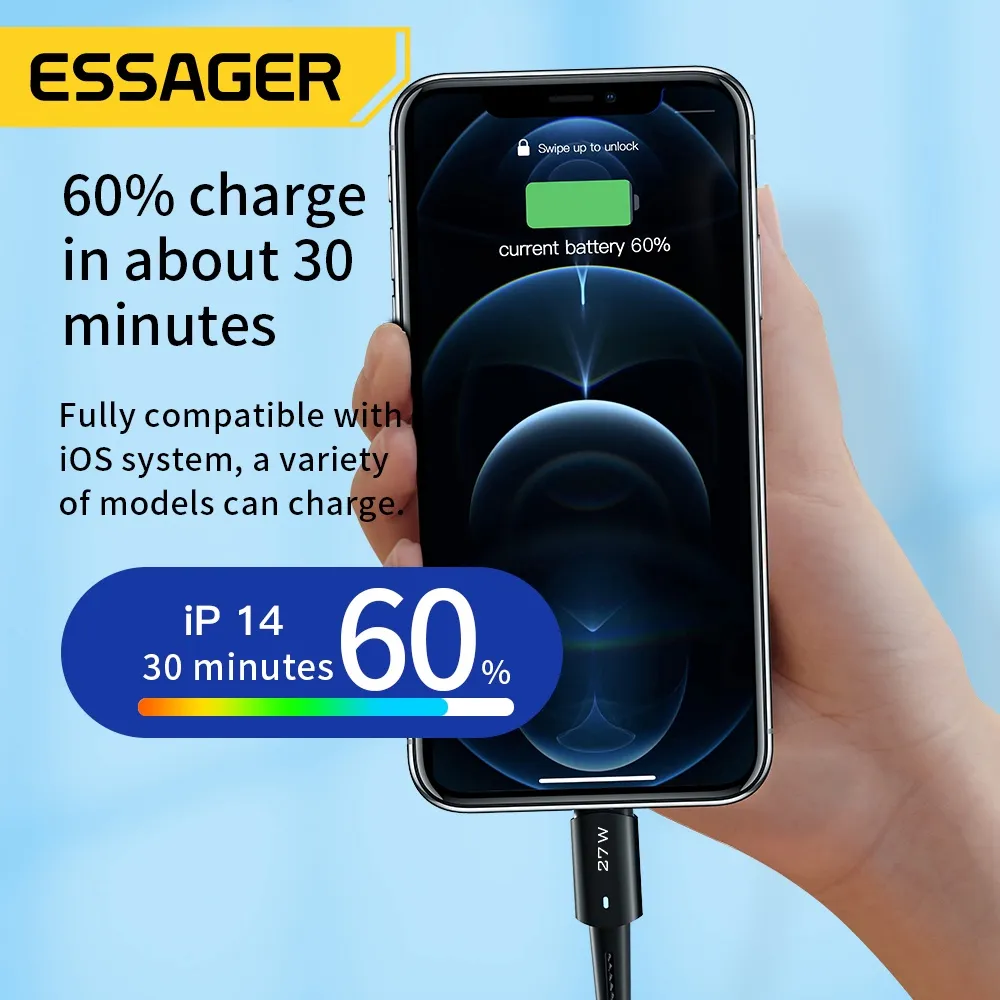 Ảnh Dây cáp sạc nhanh ESSAGER 27w PD USB c sang L ip Type c thích hợp cho ios 7- IP14 Pro max 30w 4