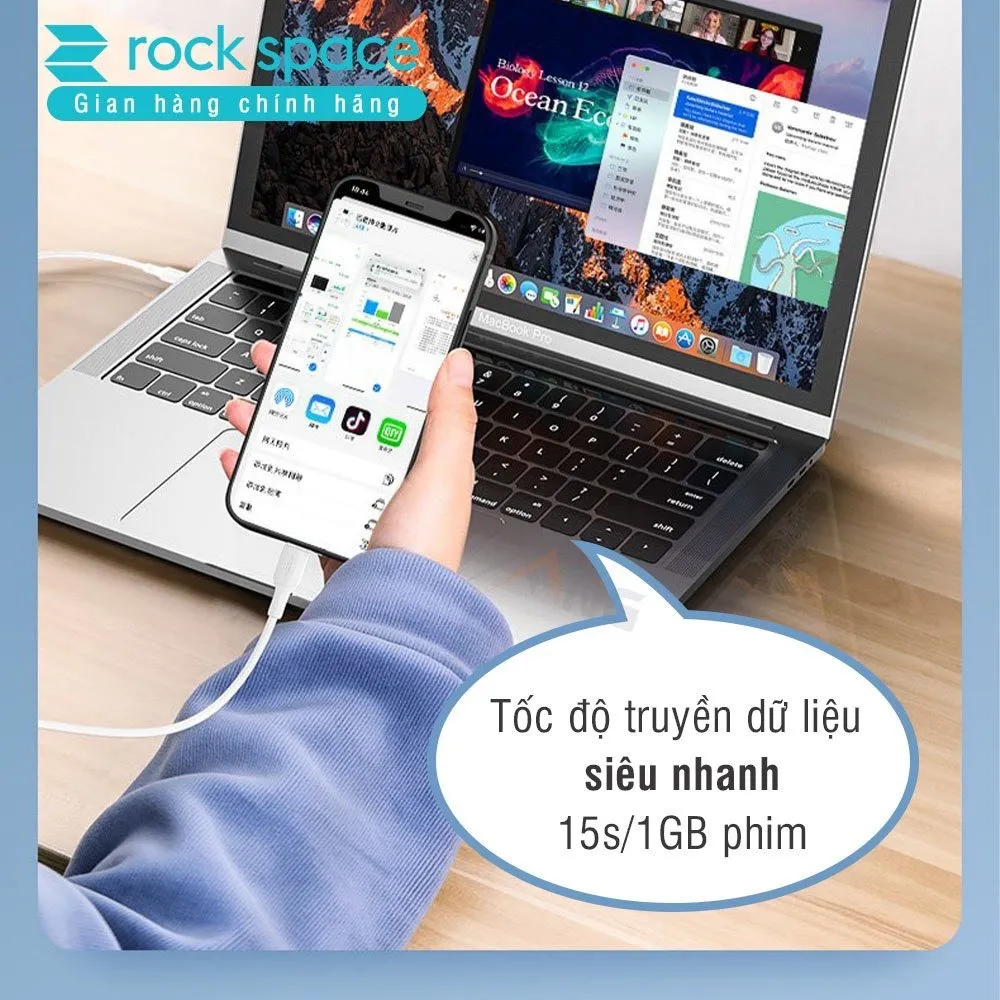 Ảnh Dây cáp sạc nhanh ip chính hãng Rockspace Z18 bảo hành 1 năm 1 đổi 1 2