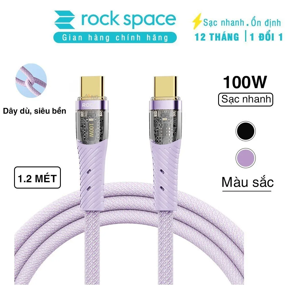 Ảnh Dây cáp sạc nhanh Rockspace Z21 TypeC to TypeC sạc nhanh 100w chuẩn QC dây dù siêu bền BH 12 tháng 2