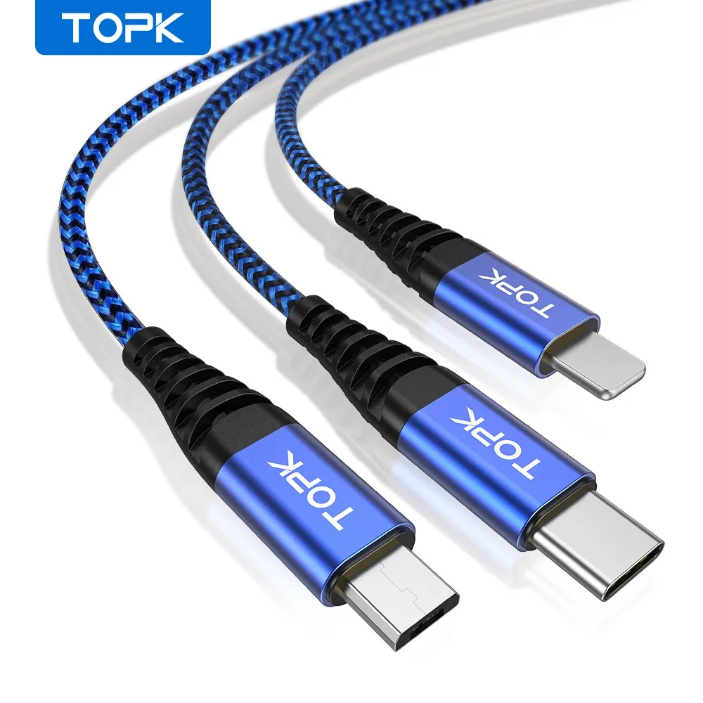 Ảnh Dây cáp sạc nhanh TOPK AN24 3 trong 1 cổng micro USB Type C 1