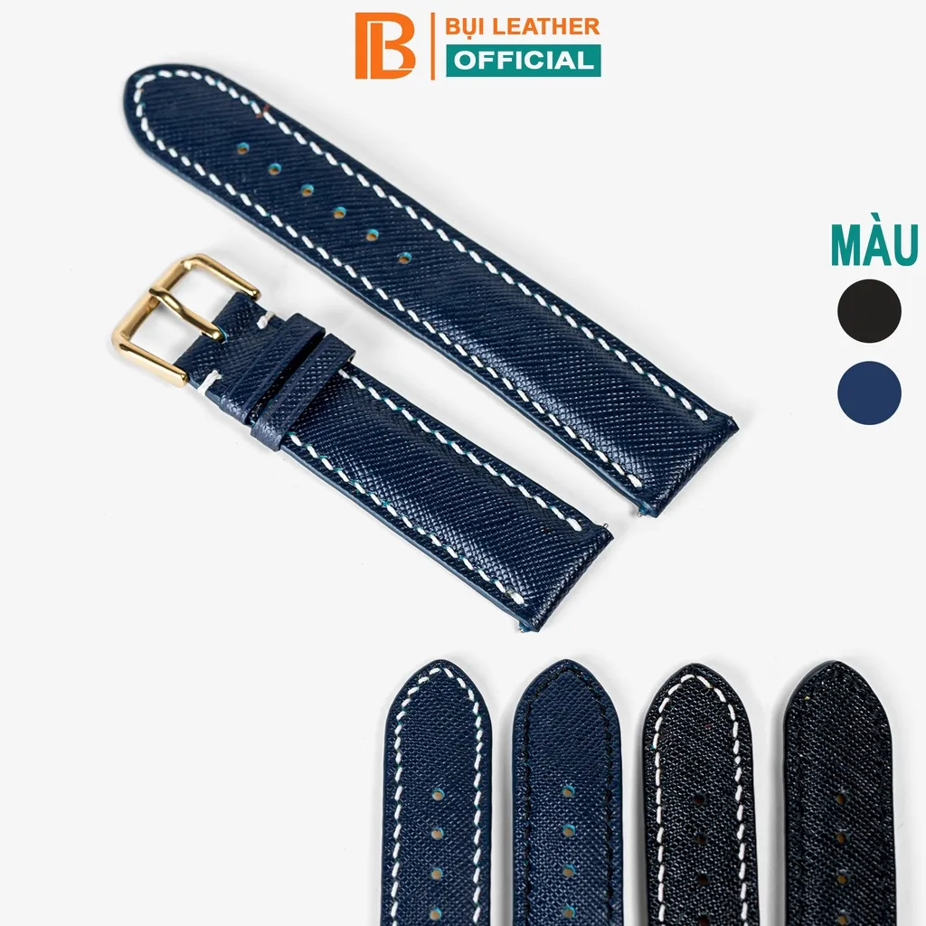 Ảnh Dây da đồng hồ nam da saffiano cao cấp Bụi Leather - D112, khâu tay thủ công size 18mm, 20mm, 22mm, 24mm 2