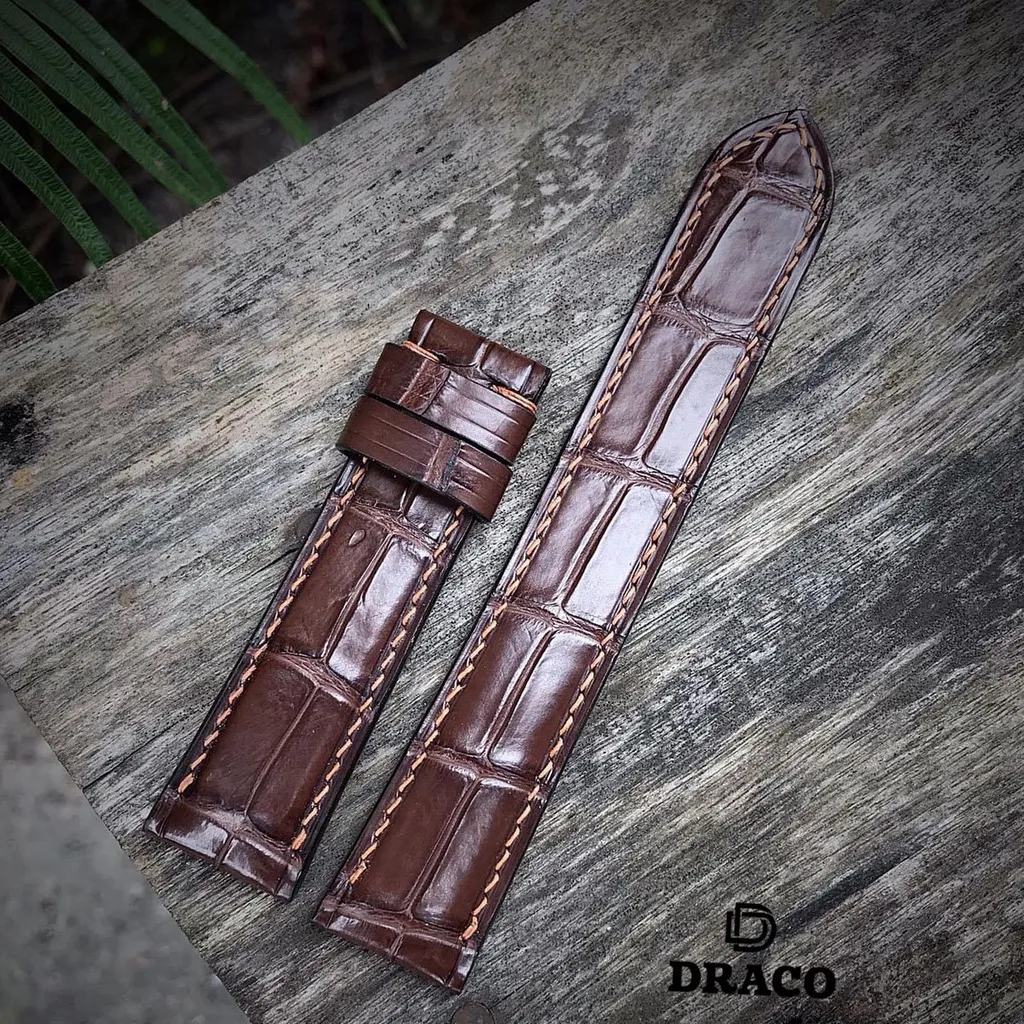 Ảnh Dây da đồng hồ Draco DDDH01 màu nâu size 20 - 22 [Tặng kèm khóa] chất liệu da bò thật cao cấp dập vân cá sấu 2