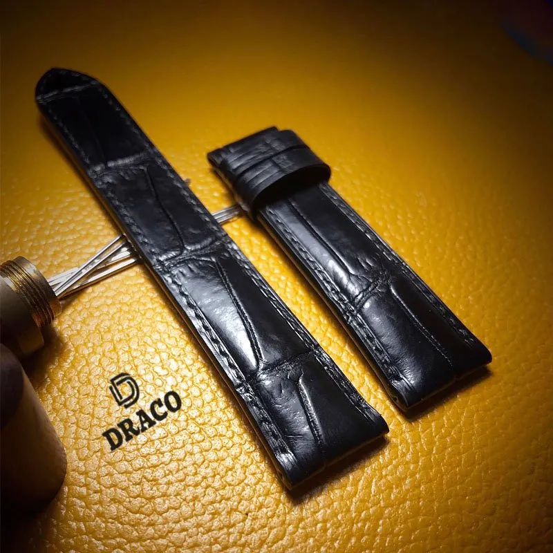 Ảnh Dây da đồng hồ Draco DDDH01màu đen size 20 -22 [Tặng kèm khóa]chất liệu da bò thật cao cấp dập vân cá sấu- t 1