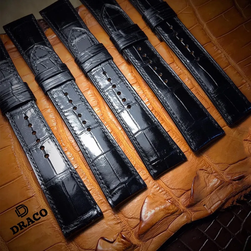 Ảnh Dây da đồng hồ Draco DDDH01màu đen size 20 -22 [Tặng kèm khóa]chất liệu da bò thật cao cấp dập vân cá sấu- t 3