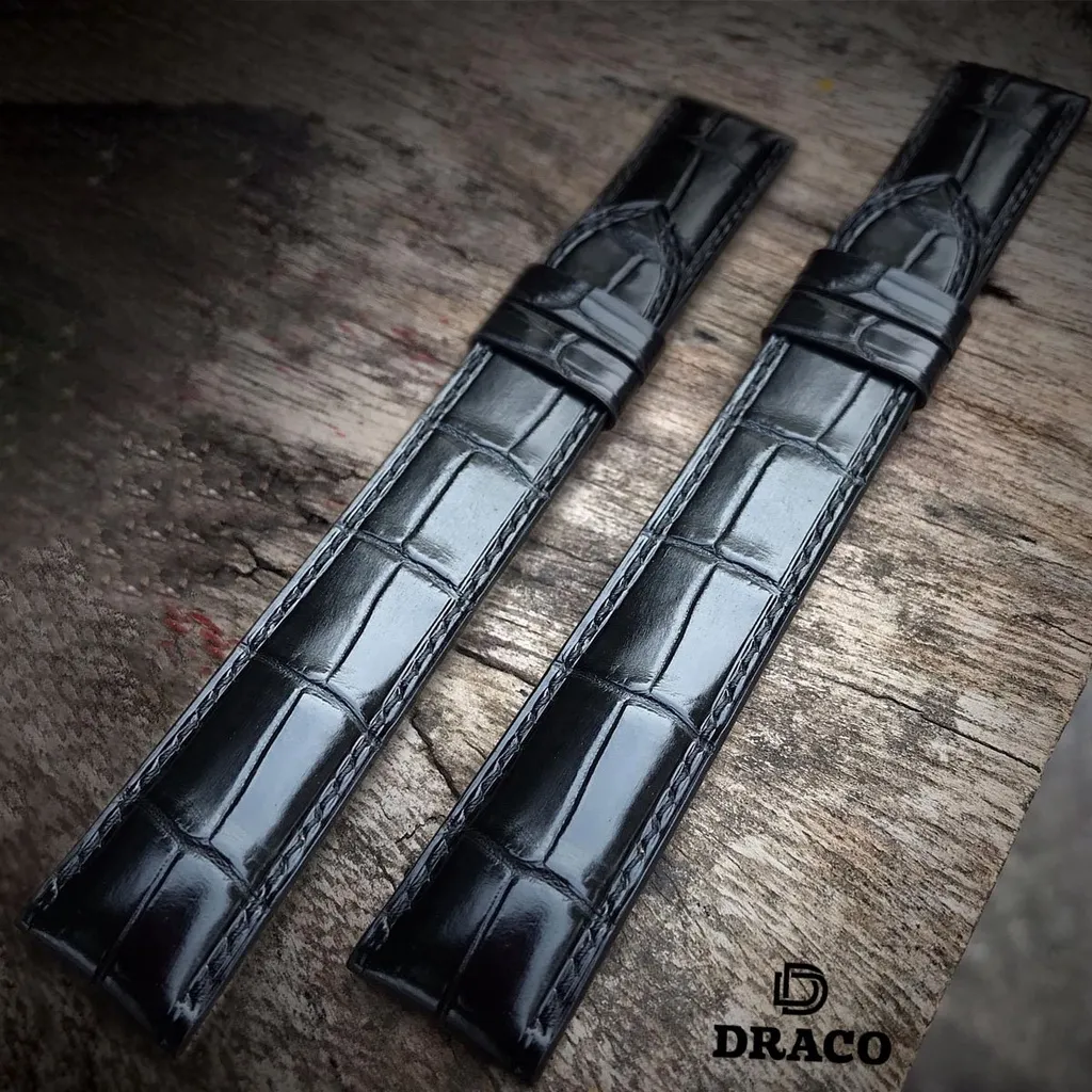 Ảnh Dây da đồng hồ Draco DDDH01màu đen size 20 -22 [Tặng kèm khóa]chất liệu da bò thật cao cấp dập vân cá sấu- t 4
