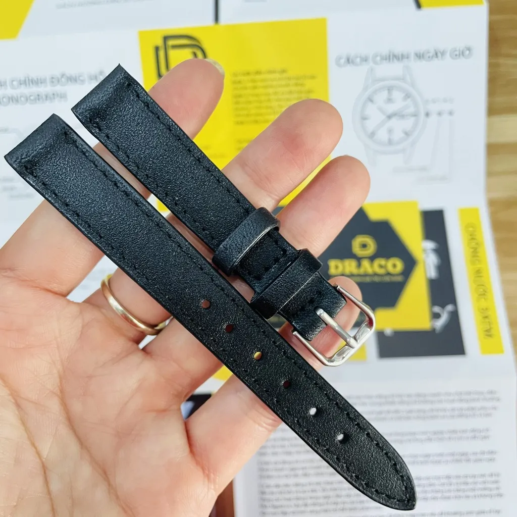 Ảnh Dây da đòng hồ Draco DDDH03 màu đen - size 14 nữ [Tặng kèm khóa] chấy liệu da bò thật cao cấp 3