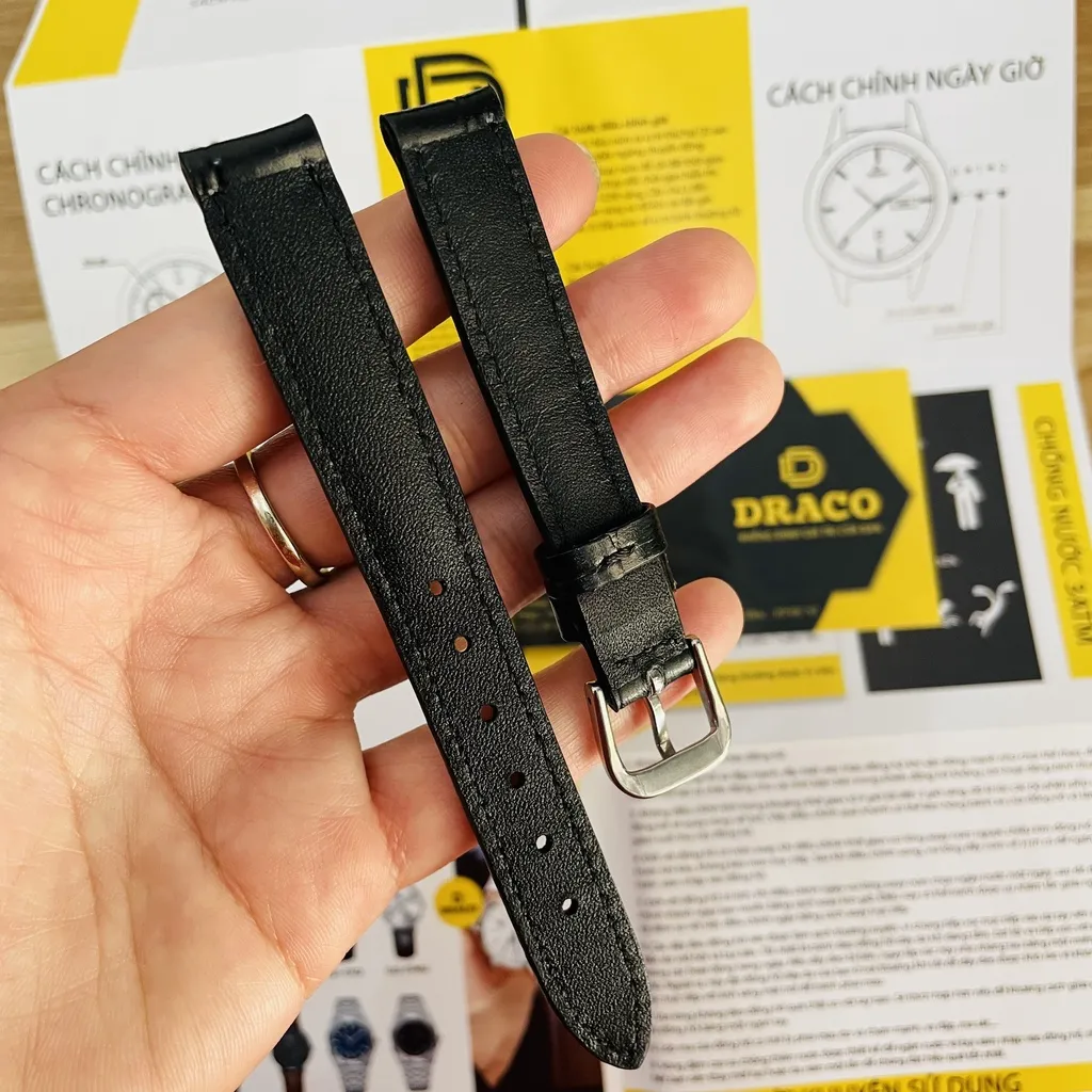 Ảnh Dây da đòng hồ Draco DDDH03 màu đen - size 14 nữ [Tặng kèm khóa] chấy liệu da bò thật cao cấp 4