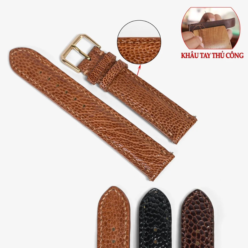 Ảnh Dây đồng hồ da đà điểu-khâu tay thủ công D104 size 18mm, 20mm, 22mm, 24mm-Bụi Leather 4