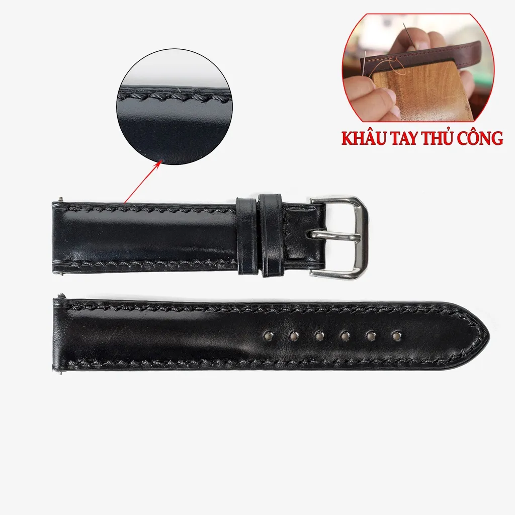 Ảnh Dây đồng hồ nam da bò-khâu tay thủ công D101 size 18mm, 20mm, 22mm, 24mm - Bụi Leather 4