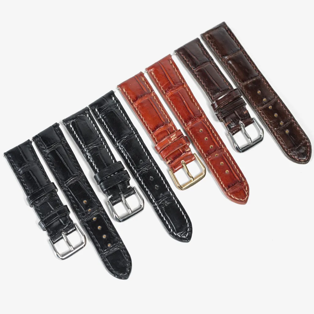Ảnh Dây đồng hồ nam da cá sấu đốt tre khâu tay thủ công D103-Bụi Leather size 18mm, 20mm, 22mm, 24mm 2