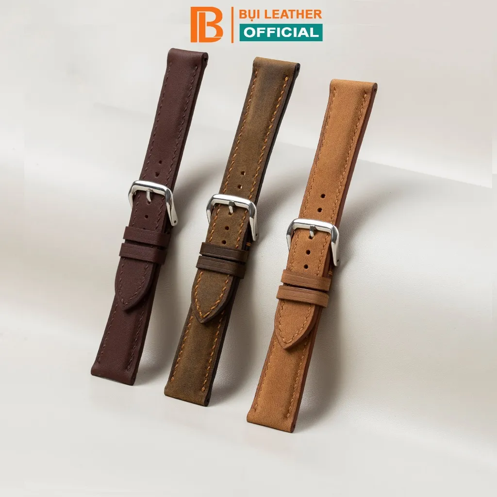 Ảnh Dây đồng hồ nam da sáp ngựa điên- khâu tay thủ công D111 size 18mm, 20mm, 22mm, 24mm-Bụi Leather 1