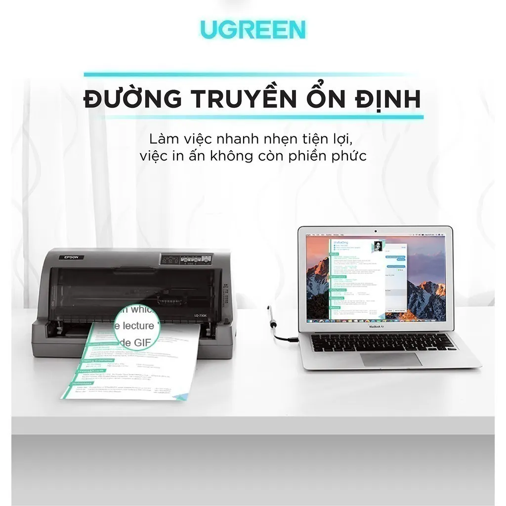 Ảnh Dây máy in USB 2.0 chuẩn A đực sang chuẩn B đực UGREEN US135 | 3 lớp chống nhiễu | Tốc độ truyền dữ liệu 480Mbps 2