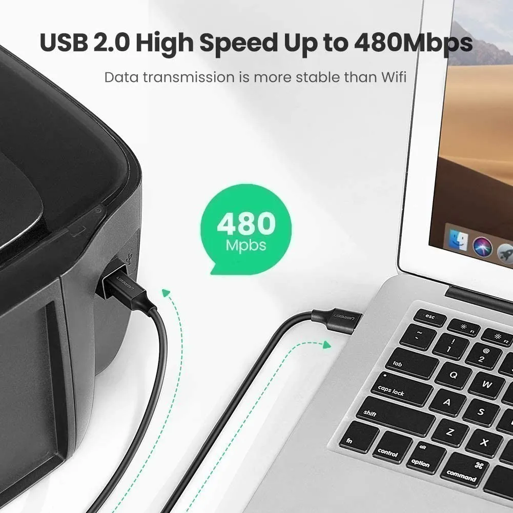 Ảnh Dây máy in USB 2.0 chuẩn A đực sang chuẩn B đực UGREEN US135 | 3 lớp chống nhiễu | Tốc độ truyền dữ liệu 480Mbps 3