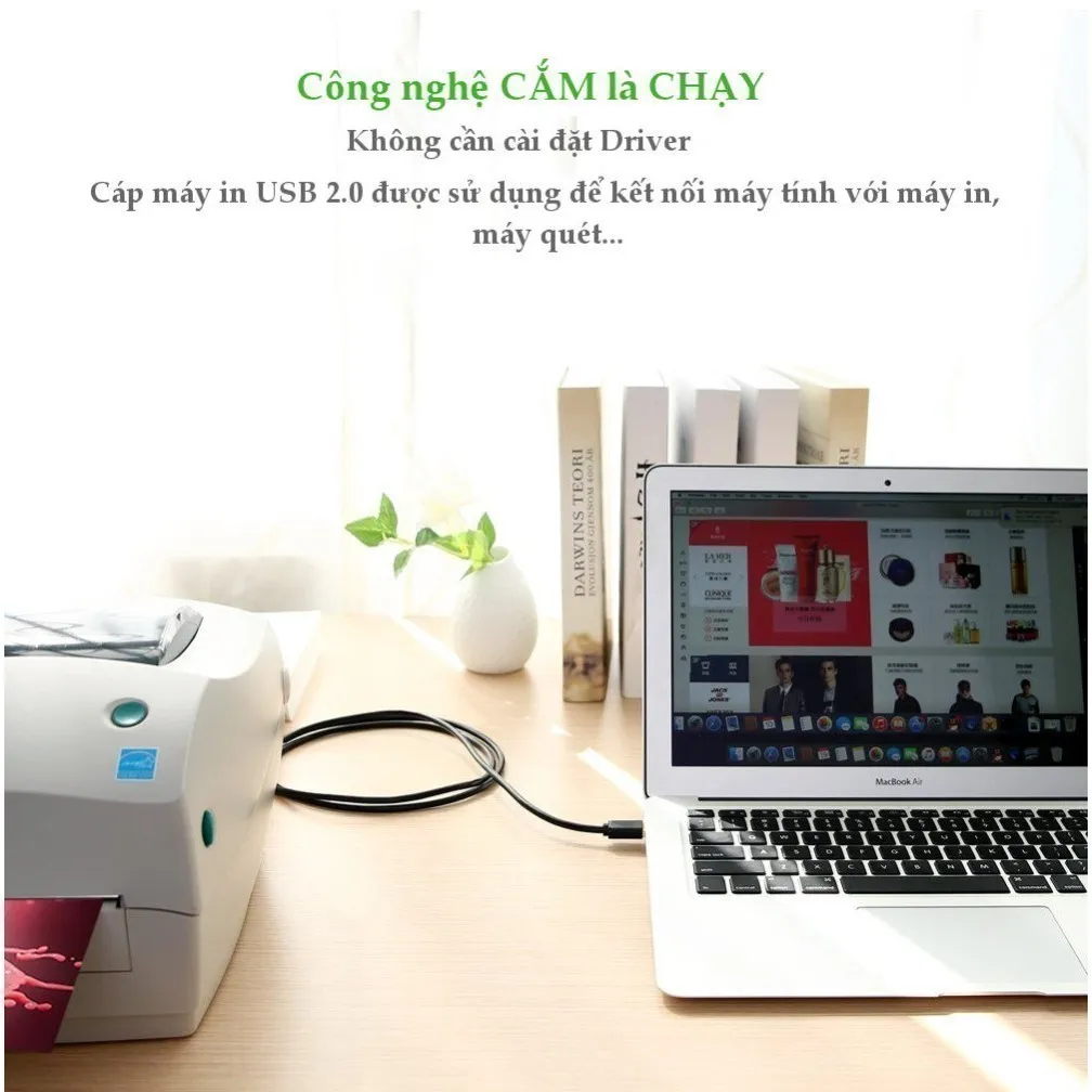Ảnh Dây máy in USB 2.0 chuẩn A đực sang chuẩn B đực UGREEN US135 | 3 lớp chống nhiễu | Tốc độ truyền dữ liệu 480Mbps 4