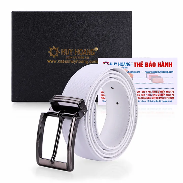 Ảnh Dây nịt nam da bò Huy Hoàng viền chỉ màu trắng HP4140 1