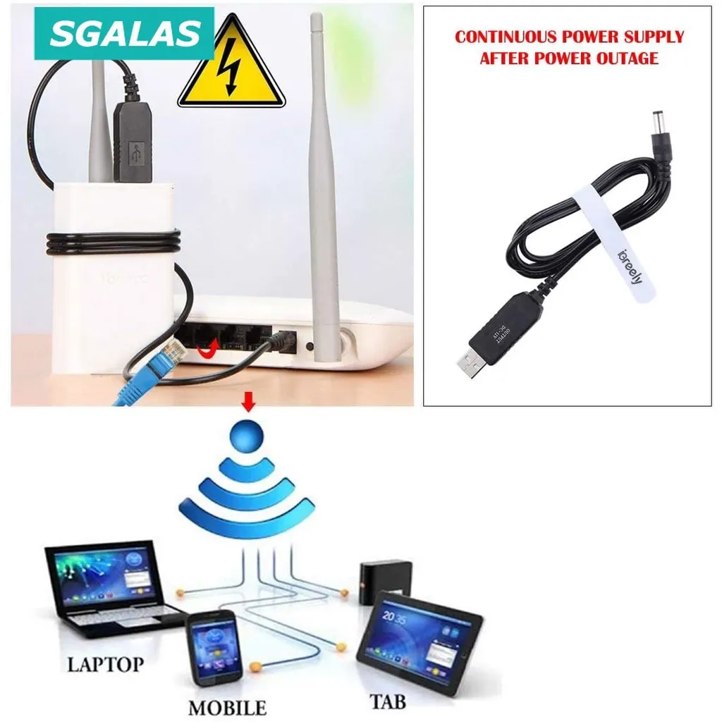 Ảnh Dây nối ắc quy SGALAS DC 5V sang DC 9V/ 12V dài 1m cổng USB 2.1x5.5mm cho Arduino Wifi 3