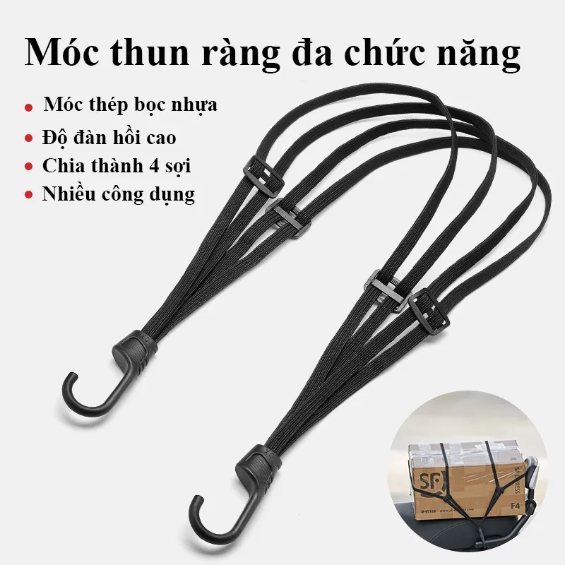Dây Ràng Hàng Xe Máy MYT 4 Sợi Co Giãn Điều Chỉnh - Ràng Đồ, Mũ Bảo Hiểm An Toàn & Tiện Lợi