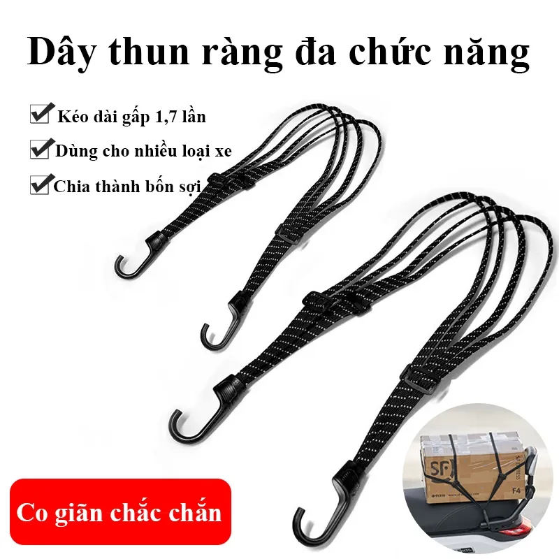 Ảnh Dây ràng hàng xe máy MYT Dây thun ràng mũ bảo hiểm tích hợp 4 sợi bản đàn hồi cao có thể điều chỉnh kèm hai móc treo 4