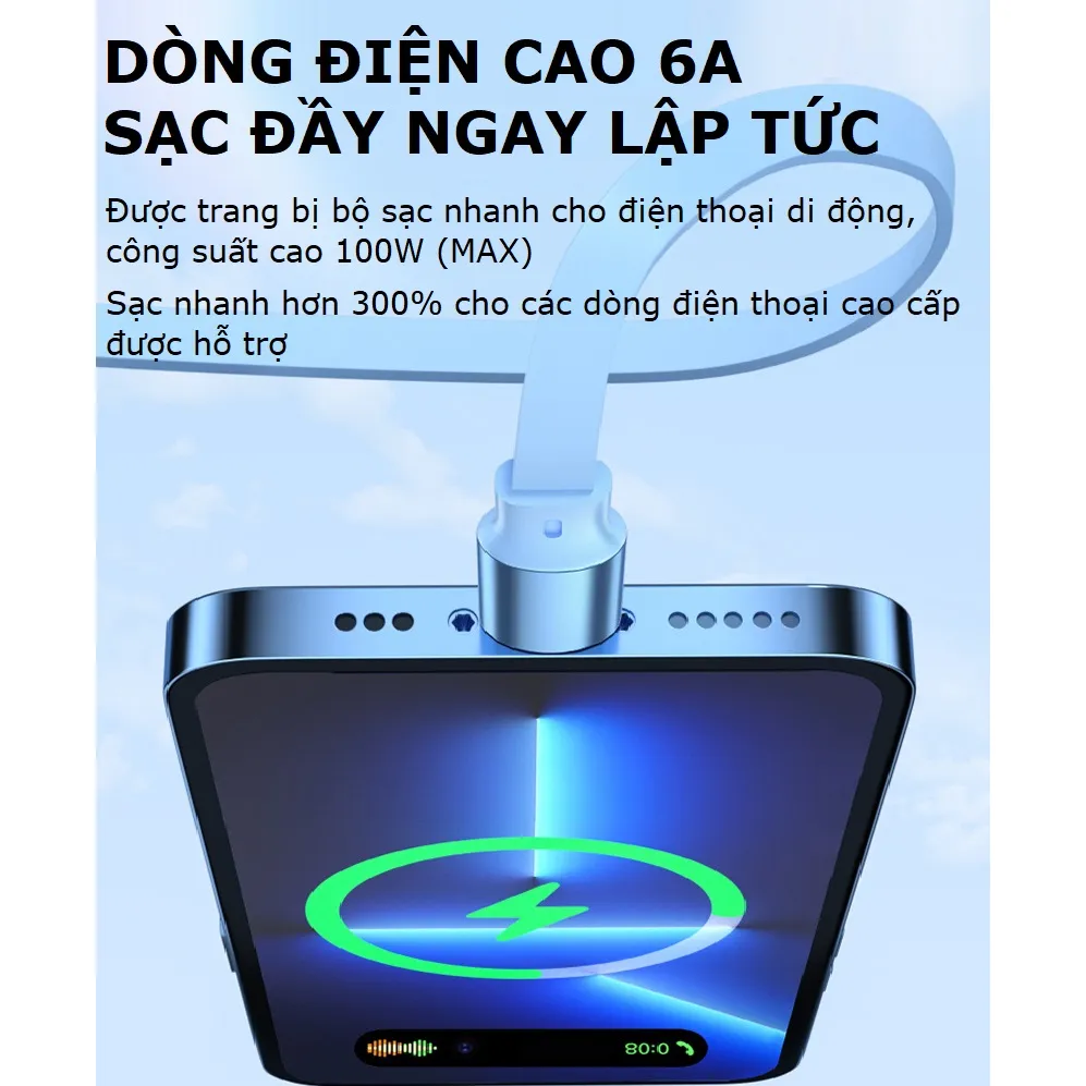 Ảnh Dây sạc 3 đầu Gutek C30 sạc nhanh 100W cho các dòng điện thoại cổng Type-C Androi iP Light dây rút gọn gàng 1