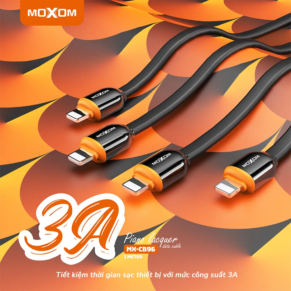 Ảnh Dây sạc 3A chuyên dụng dành cho 6 7 8 plus x xs max 11 12 13 pro max chất liệu sơn Piano siêu bền MOXOM CB96 1
