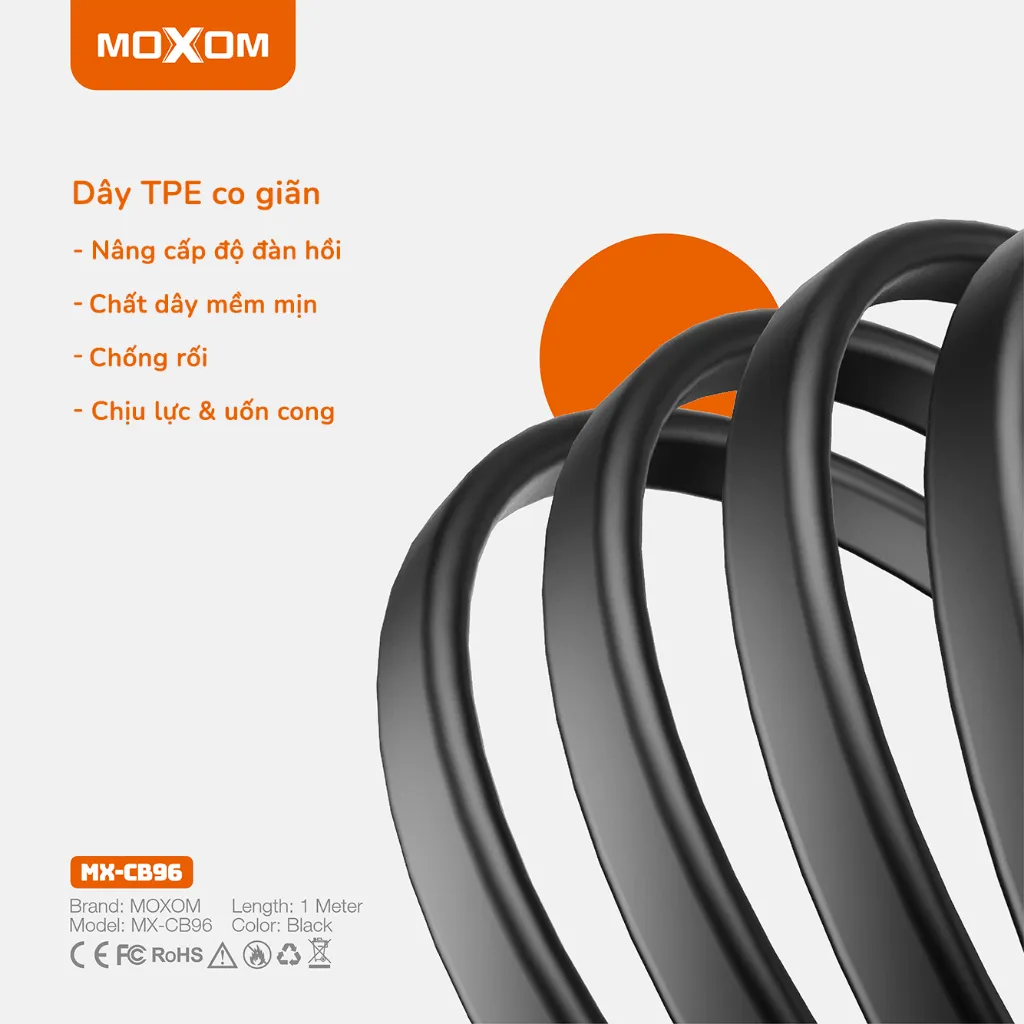 Ảnh Dây sạc 3A chuyên dụng dành cho 6 7 8 plus x xs max 11 12 13 pro max chất liệu sơn Piano siêu bền MOXOM CB96 4